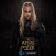 Personagem Sauron de cabelo loiro e expressão séria aparece no cartaz da segunda temporada da série "Os Anéis do Poder" da Amazon Prime Video.