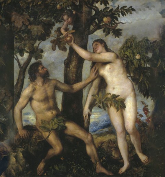 Adão e Eva, Obra de Tiziano-Vecelli que retrata o fruto proibido.