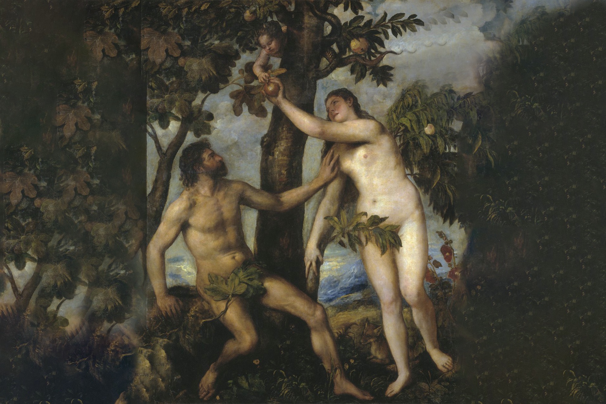 Adão e Eva, Obra de Tiziano-Vecelli que retrata o fruto proibido.